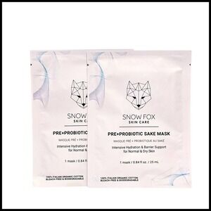 2 x Snow Fox Skin Care Pre+Probiotic Sake Mask Hydrating Barrier 0.84 fl oz